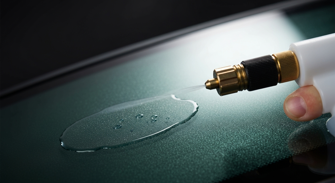 Hydrofobe coating aanbrengen op autoruit met waterdruppels die afparels van het glas