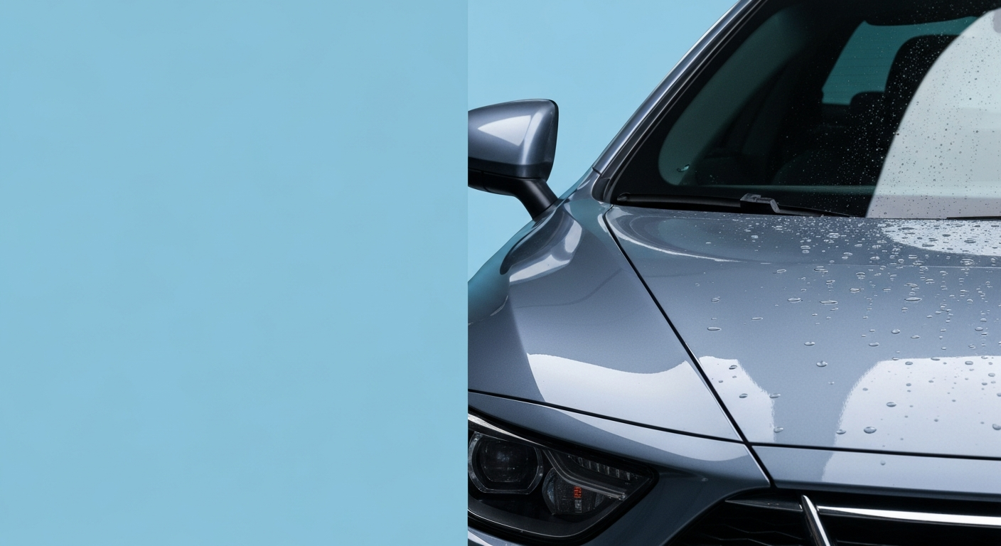 Auto met glanzende lak na keramische coating versus wax behandeling — vergelijking lakbescherming