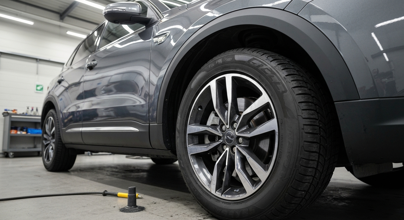 Remstofvlekken verwijderen van lichtmetalen velgen met ijzerverwijderaar en velgenborstel